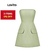 Vestido Casual Lovito L56ED101 Verde Limão com Zíper - imagem 1