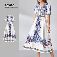 Vestido Elegante Azul e Branco com Zíper - Toque Suave - imagem 1