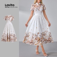 Vestido Elegante com Flores Lovito Refine - Estilo Primavera/Verão - imagem 1