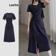 Vestido Elegante Lovito: Assimétrico e Plissado - imagem 1