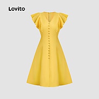 Vestido Elegante Lovito: Babados e Botões - imagem 1
