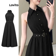 Vestido Elegante Lovito com Cinto – Estilo Linha A para Mulheres - imagem 1