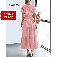 Vestido Elegante Lovito Dupla Camada Liso - imagem 1