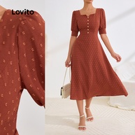 Vestido Elegante Lovito: Jacquard e Botão Frontal - imagem 1