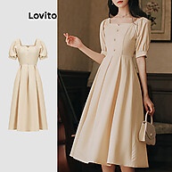 Vestido Elegante Lovito: Plissado e com Botões - imagem 1