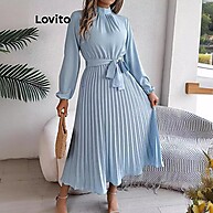 Vestido Elegante Plissado com Gravata Frontal Lovito - imagem 1