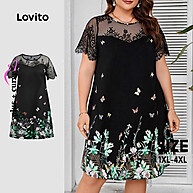 Vestido Elegante Plus Size Lovito com Renda e Flores para Verão - imagem 1