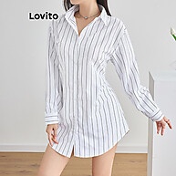 Vestido Listrado com Botões Lovito – Estilo Casual Feminino - imagem 1