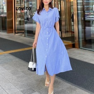 Vestido Listrado com Gravata Lovito: Estilo Casual - imagem 1