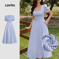 Vestido Listrado Lovito: Elegância Plissada! - imagem 1