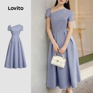 Vestido Lovito: Elegância Assimétrica em Azul - imagem 1