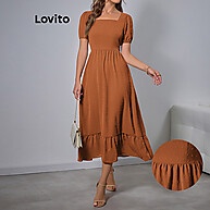 Vestido Lovito: Elegância em Jacquard com Babados - imagem 1