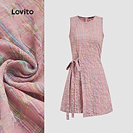 Vestido Lovito Gingham com Gravata Frontal – Estilo Casual Feminino - imagem 1