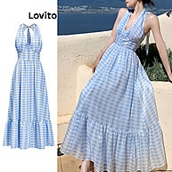 Vestido Lovito Gingham Sem Costas: Elegância Casual - imagem 1