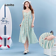 Vestido Lovito Listrado Drapeado com Bolso – Estilo Casual Verão - imagem 1