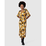 Vestido Midi Feminino Estampado com Manga Bufante em Viscose - imagem 1