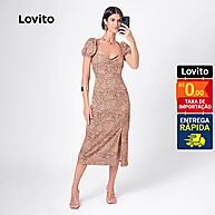 Vestido Midi Onça com Fenda e Manga Bufante - imagem 1