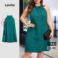 Vestido Plus Size Lovito: Elegância em Verde Escuro - imagem 1