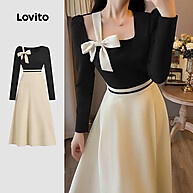 Vestido Preto e Branco Lovito com Arco – Elegante para Outono/Inverno - imagem 1