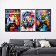 Quadro Decorativo Gamer Vibes - Trio de Quadros em Arte Graffiti (Preto, 60x90 cm) - imagem 3