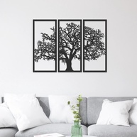 Quadro Decorativo Árvore da Vida 3 Painéis 60x40cm - MDF Preto Moderno para Sala de Estar - imagem 1