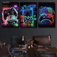 Kit 3 Quadros Decorativos Hora do Jogo - Controles de Video Game para Quarto e Sala - imagem 4