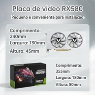 MOUGOL Placa de Vídeo AMD Radeon RX580 8GB 2048SP GDDR5 256 bits, placa de vídeo para jogos de PC com porta de exibição HDMI DVI PCI Express x 16 3.0 GPU com ventiladores duplos (Branco) - imagem 2
