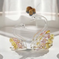Escultura de Cisne em Cristal Amarelo Pastel - Estátua Decorativa de Vidro com Detalhes Dourados - imagem 2
