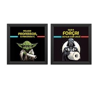 Kit 2 Quadros 18x18cm com Moldura e Vidro - Decoração Banheiro e Lavabo - Tema Star Wars (Yoda e Darth Vader) - imagem 2
