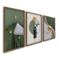 Quadros Decorativos Tríade Elegante - Verde e Nude Abstrato em Madeira 60x90 com Vidro - imagem 2