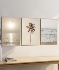 Quadro Decorativo Praia Coqueiro Mar - 3 Unidades em Madeira com Moldura e Vidro 40x60cm - imagem 4