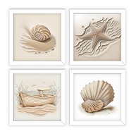 Kit 4 Quadros Decorativos 18x18 cm - Tema Marítimo Oceano Praia com Moldura e Vidro - imagem 1
