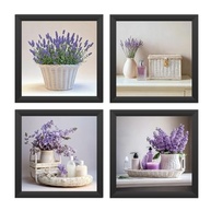 Kit 4 Quadros 18x18 cm com Moldura e Vidro - Decoração para Banheiro e Lavabo com Flores Lilás (Preto) - imagem 3