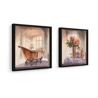 Kit 2 Quadros Decorativos para Banheiro e Lavabo com Flores em Rose Gold - Moldura em Madeira e Vidro - imagem 4
