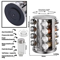 Porta Temperos Giratório em Aço Inox e Vidro - 16 Compartimentos para Cozinha Organizada - imagem 4