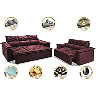Sofá Retrátil e Reclinável 3 e 2 Lugares Cama inBox Compact Vinho - imagem 2