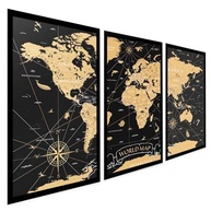Quadros Decorativos Mapa Mundi Vintage - Kit 3 Peças com Moldura Retro - imagem 2