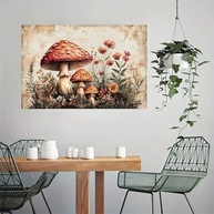 Pintura em Aquarela de Flores e Cogumelos - Arte de Parede em Tela Rústica Vintage 30x45cm - imagem 5