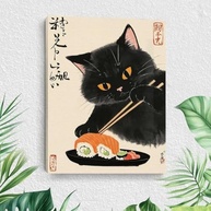 Arte de Parede Vintage Gato | Pintura Estética em Tela para Decoração Moderna - imagem 2
