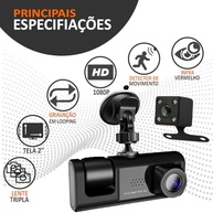 Câmera Veicular 3 Lentes Full HD 1080P: Segurança 360° com Visão Noturna e G-Sensor - imagem 5