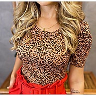 Blusa Feminina Onça Manguinha Bufante Viscolycra - imagem 1