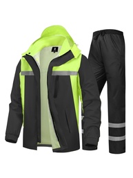 Roupa de chuva masculina de alta visibilidade refletiva para trabalho e chuva para todos os esportes, pesca, motocicleta, alta visibilidade, preto/verde, GG - imagem 1