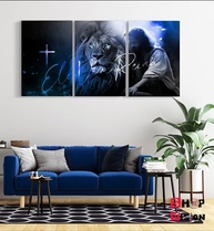 Quadro Decorativo Jesus Cristo Ele Vive Ele Reina - Kit 3 Peças para Sala e Quarto - imagem 3