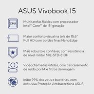 Notebook ASUS Vivobook 15 X1504VA Intel Core i5 1334U 16Gb Ram 1TB SSD Linux KeepOS Intel Iris Xe Tela 15,6" LED FHD Silver - NJ2247 - imagem 2
