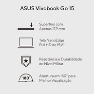 Notebook ASUS Vivobook Go 15, Intel Core i3 N305, 8GB, 256GB, W11 Home, Tela 15,60" FHD, Cool Silver - E1504GA-NJ434W - imagem 2