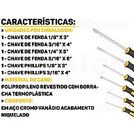 Kit 6 Chaves de Fenda e Phillips Aço Cromo Vanádio - Vonder - imagem 2