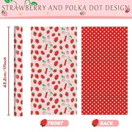 WERNNSAI Papel de embrulho de primeiro aniversário Berry – 1 rolo de 43 cm x 5 m de papel de embrulho de morango rosa doce para embalagem de aniversário, lembrancinhas de festa de chá de bebê, design - imagem 3