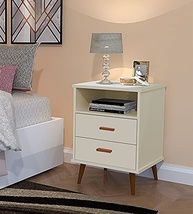 Conjunto com 2 Mesas de Cabeceira Retro com 2 Gavetas - Design Itália Off White - imagem 3