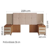 Cabeceira Casal Extensível com 2 Mesas de Apoio Ripado Estofada Cinamomo/Off White Suíça RV - imagem 4