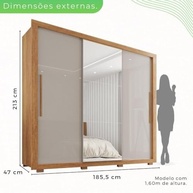 Guarda-Roupa Casal 3 Portas com Espelho e 4 Gavetas - Design Cinamomo/Off White - imagem 3